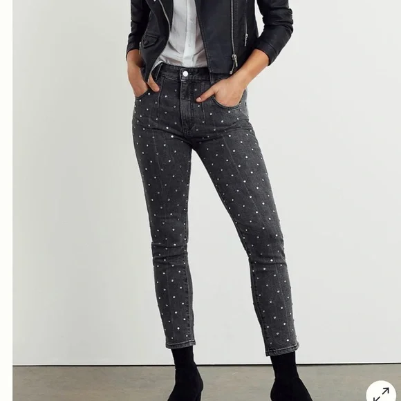 Pilcro Ultra High Rise beaded Straight Leg Jeans Crystal studs
